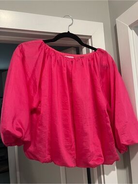 THML Bright Hot Pink Off-Shoulder Bubble Hem Blouse